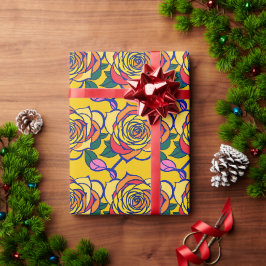 Papel De Presente Rosas Multicoloridas Em Um Estilo Pop Art