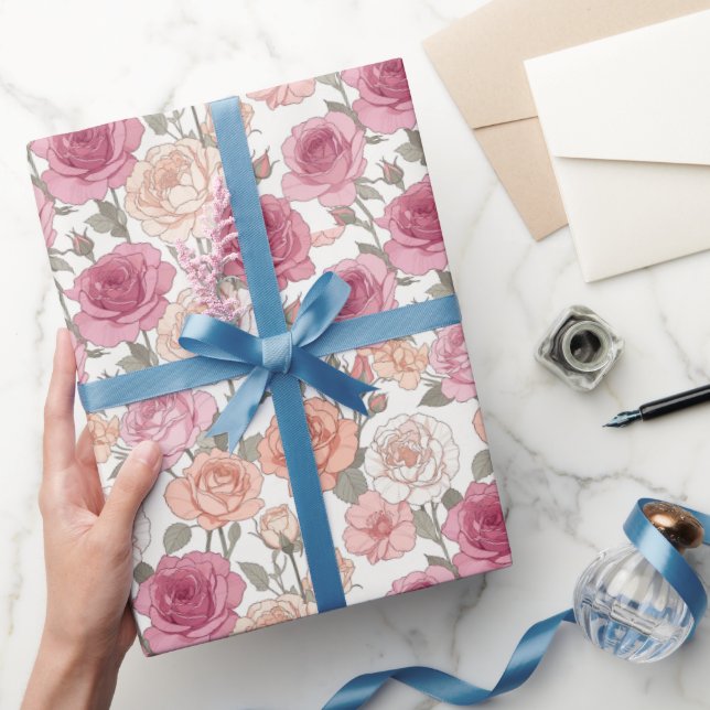 Papel De Presente Rosas & Peônias — Minimalismo Pastel Moderno (Presentear)
