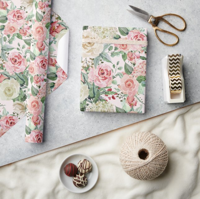 Papel De Presente Rosas pintados cor-de-rosa - Imagem nítida (Artesanato)