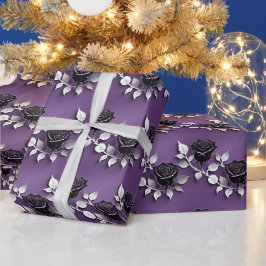 Papel De Presente Rosas Pretas Elegantes Com Folhas de Prata