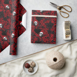 Papel De Presente Rosas Pretas Góticas e Caveiras