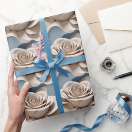 Papel De Presente Rosas renderizadas em 3D em tons de azul e branco