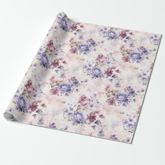 Papel De Presente Rosas Românticos de Aquarela Roxo
