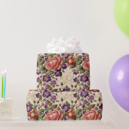 Papel De Presente Rosas Românticos de Pêssego e Coral