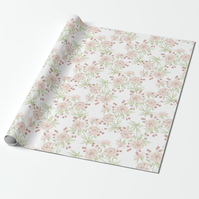 Papel De Presente Rosas Rosa Bege Casamento (Desenrolado)