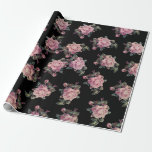 Papel De Presente Rosas Rosa, Chique de Padrão Floral Escuro<br><div class="desc">papel de empacotamento personalizado</div>