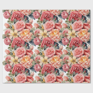 Papel De Presente Rosas Rosa Cottagecore