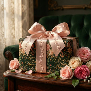 Papel De Presente Rosas Rosa Elegantes & Dourado Eu Te Amo Mãe