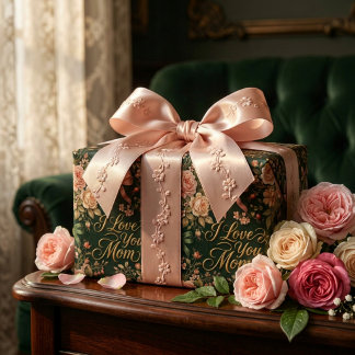 Papel De Presente Rosas Rosa Elegantes & Dourado Eu Te Amo Mãe
