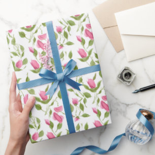 Papel De Presente Rosas Rosa Em Branco