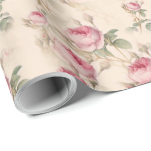 Papel De Presente Rosas rosa Enrolando Papel Floral Entalhe Presente