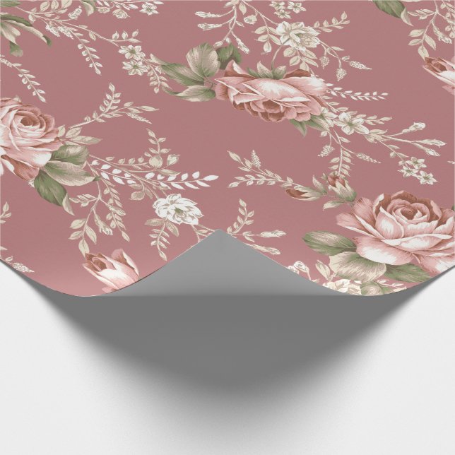 Papel De Presente Rosas Rosa Esbranquiçadas - Fundo Rosa antigo (Ponta)
