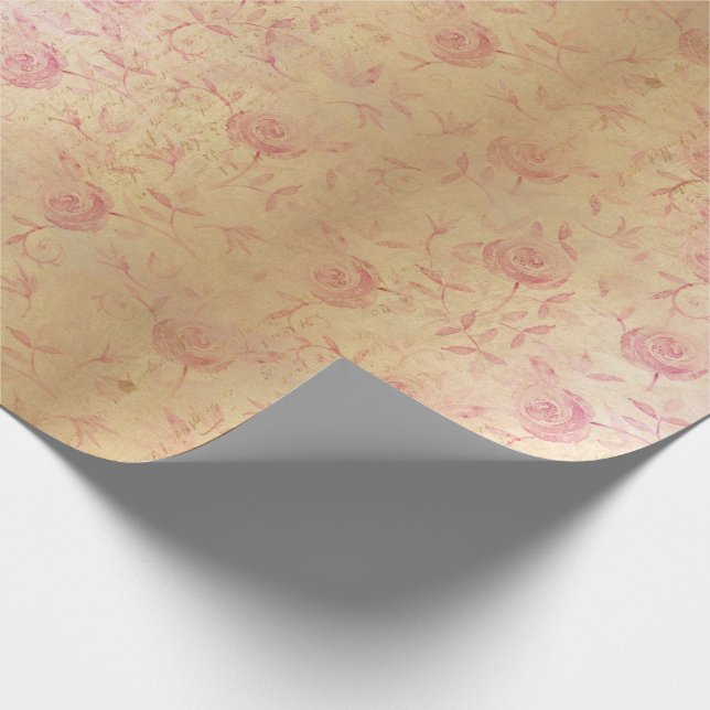 Papel De Presente Rosas Rosa Floral, Dourada Shimmer Chic (Ponta)