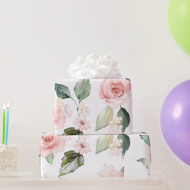 Papel De Presente Rosas Rosa Floral Elegante (Presentes para festas)