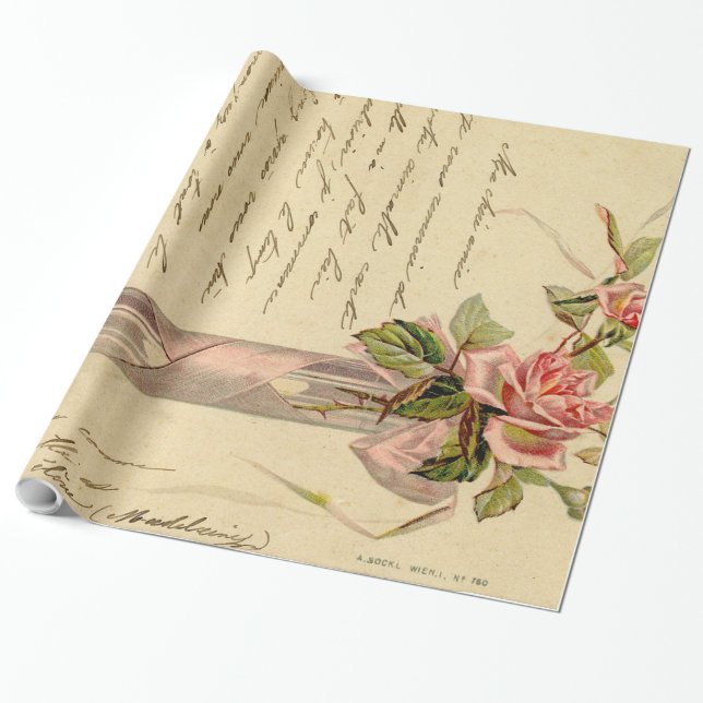 Papel De Presente Rosas Rosa Francesas Vintage (Desenrolado)