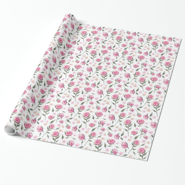 Papel De Presente Rosas Rosa Românticas Quebra Bonito de Padrão Femi (Desenrolado)