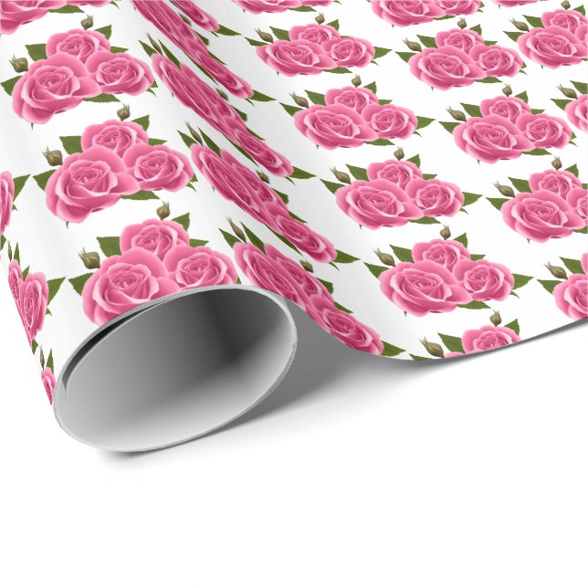Papel De Presente Rosas Rosa-Rosa-De-Quebra-Casamento (Ponta do rolo)