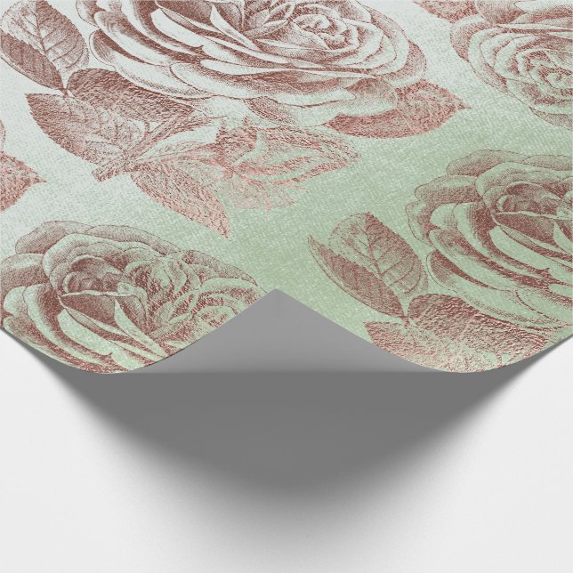 Papel De Presente Rosas Rosa Rosa Rosa Dourada Mint Blush Metálico F (Ponta)