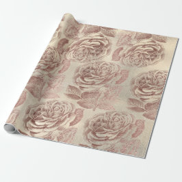 Papel De Presente Rosas Rosa Rosa Rosa Dourada Placa Metálico Sepia 
