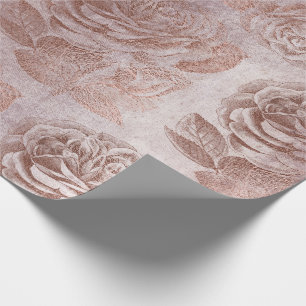 Papel De Presente Rosas Rosa Rosa Rosa Dourada Pó Blush Metálico  