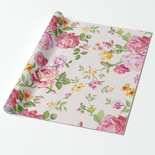 Papel De Presente Rosas Rosa Vintage Buquê Padrão Floral