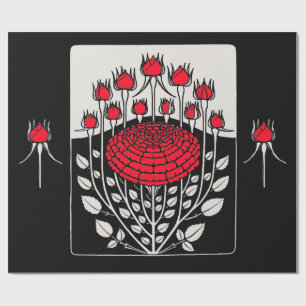 Papel De Presente ROSAS ROSAS VERMELHAS PRETAS E BRANCAS ,Art Nouvea