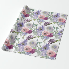 Papel De Presente Rosas Roxas Brancas Fundo Branco
