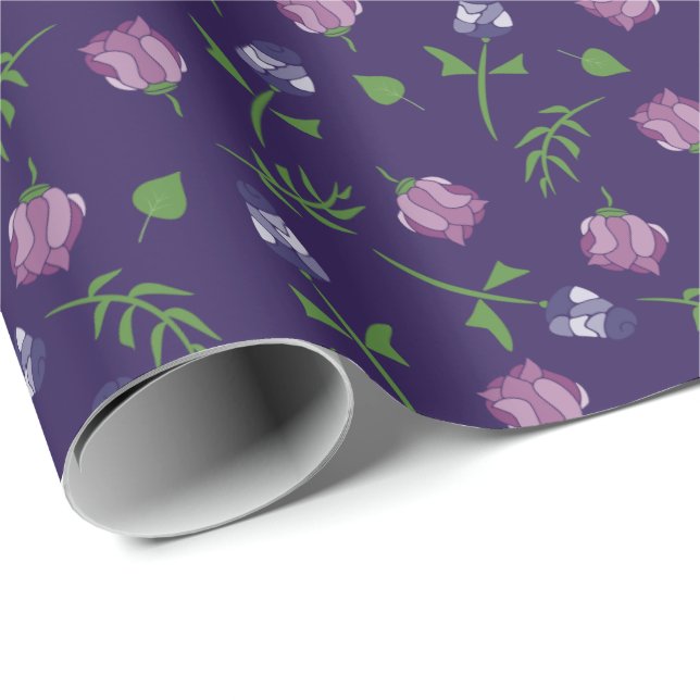 Papel De Presente Rosas roxas e rosa Bonito Rosebud Impressão Floral (Ponta do rolo)