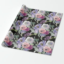 Papel De Presente Rosas Roxas Fundo Preto