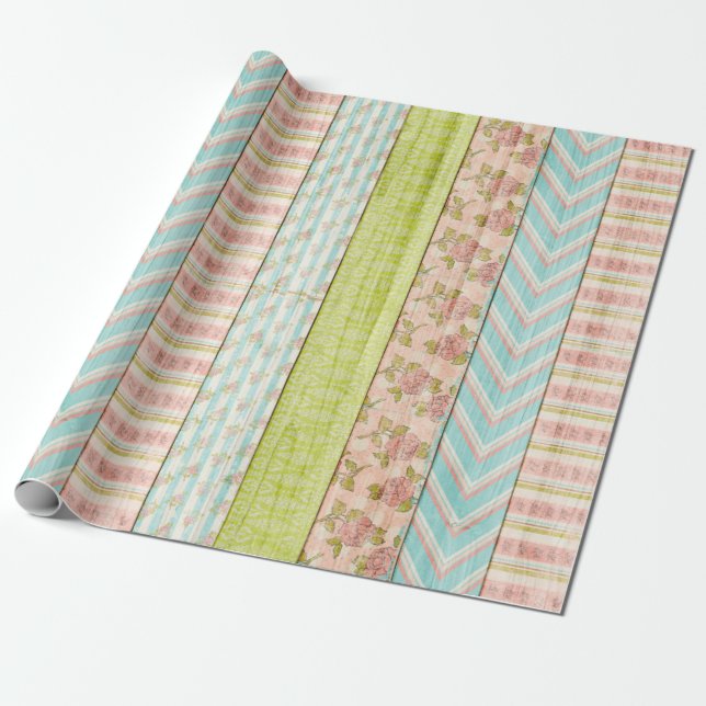 Papel De Presente Rosas Rústicas em Madeira Floral Charme de Chalé D (Desenrolado)