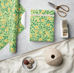 Papel De Presente Rosas selvagens em amarelo e verde