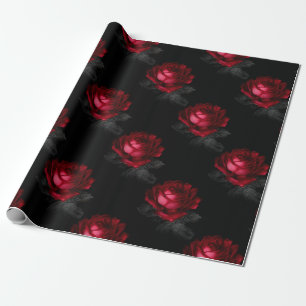Papel De Presente Rosas vermelhas com folhas de Cinza em preto