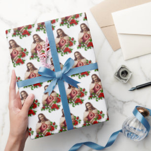 Papel De Presente Rosas vermelhas de Jesus Sagrado Religioso 