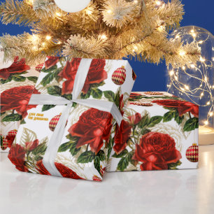 Papel De Presente Rosas vermelhas de Vintage Elegante Natal Personal