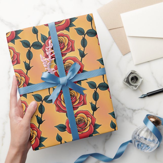 Papel De Presente Rosas Vermelhas E Amarelas (Presentear)