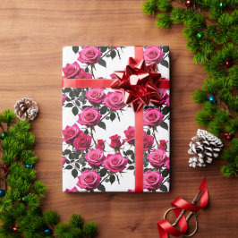 Papel De Presente Rosas Vermelhas e Rosadas Agrupadas em um Fundo Br