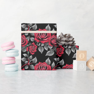 Papel De Presente Rosas Vermelhas Em Um Fundo Preto