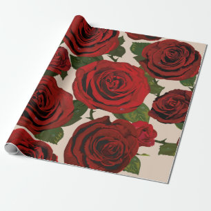 Papel De Presente Rosas vermelhas. Fundo floral sem costura.