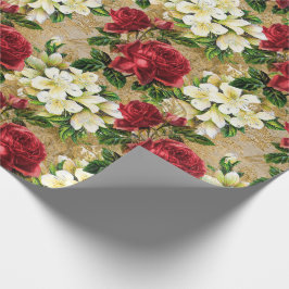 Papel De Presente Rosas Vermelhas Lírios Brancos Floral de Natal Vin