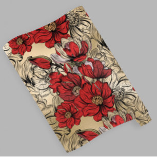 Papel De Presente Rosas vermelhas Negras Elegantes de Chic na Dourad