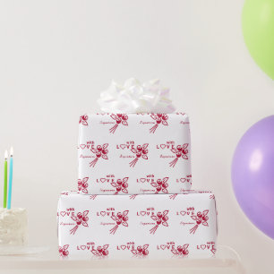 Papel De Presente Rosas vermelhas personalizadas "Com L ❤️ VE"