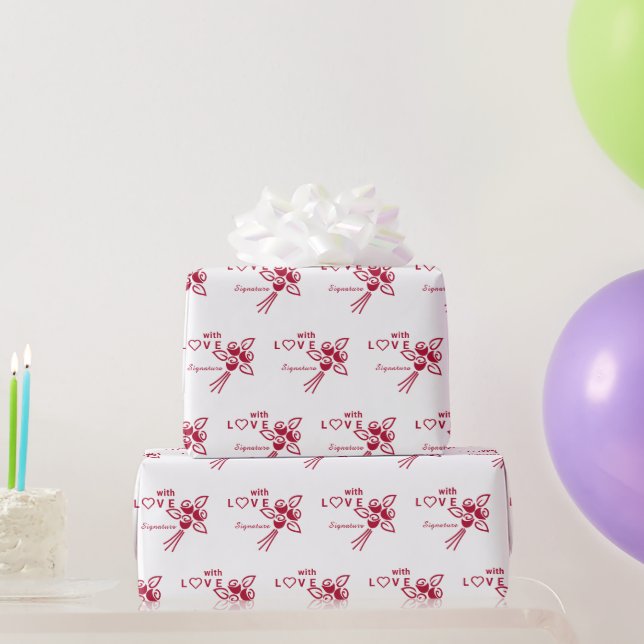 Papel De Presente Rosas vermelhas personalizadas "Com L ❤️ VE" (Presentes para festas)