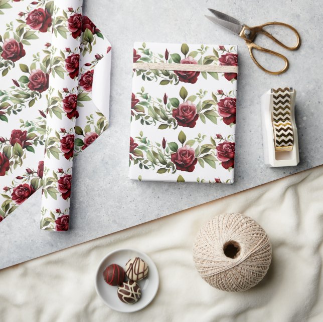 Papel De Presente Rosas vermelhas românticas (Artesanato)