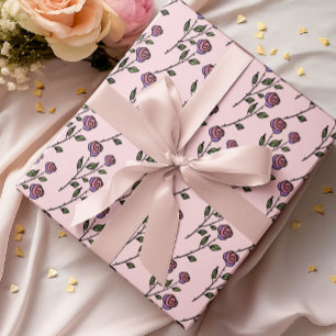Papel De Presente Rosas Vermelhas Rosadas Ilustradas à Mão Elegantes