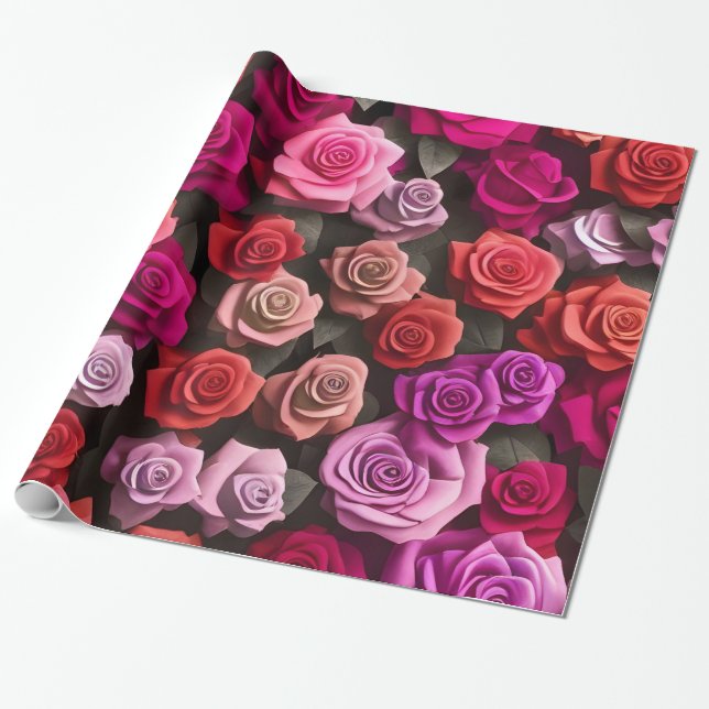 Papel De Presente Rosas Vermelhos e Rosa Elegantes (Desenrolado)