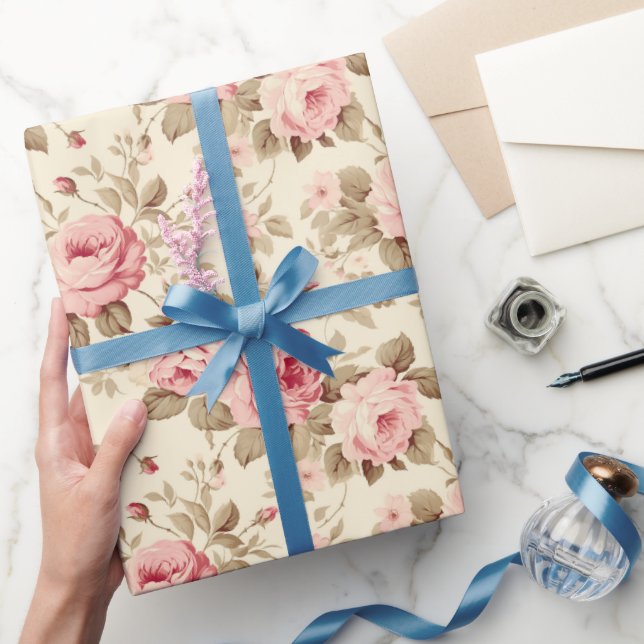 Papel De Presente Rosas Vintage Rosa Encantado (Presentear)