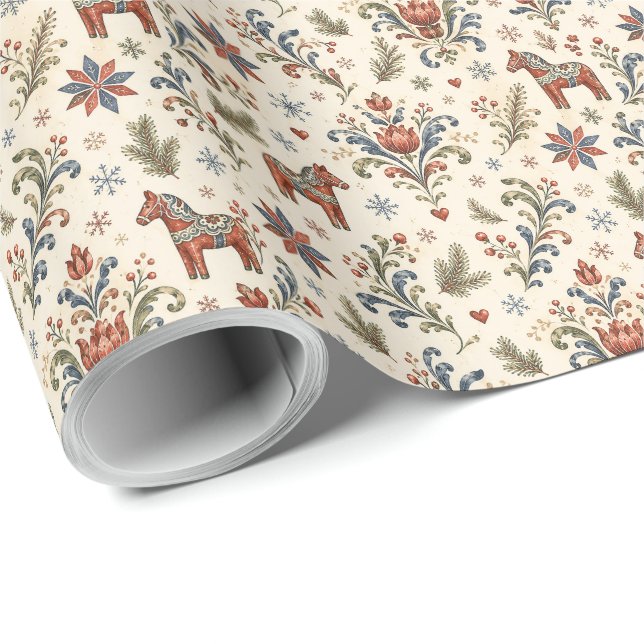 Papel De Presente Rosemaling Natal Nórdico  (Ponta do rolo)