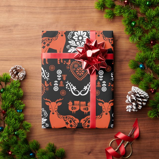 Papel De Presente Rosemaling Norueguês Folk Art (Presente de Natal)