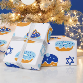 Papel De Presente Rosquinha de gelatina azul e branca Hanukkah