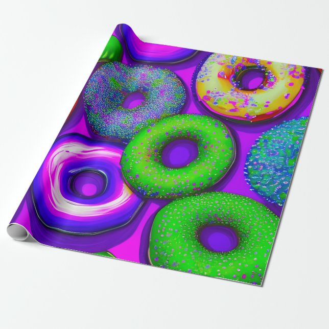 Papel De Presente Rosquinhas Coloridas Roxo (Desenrolado)